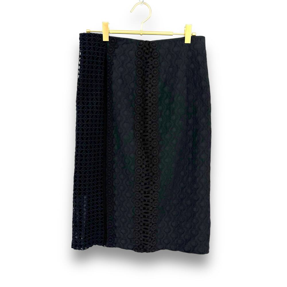 Rebecca Taylor Black Guipure Lace Pencil Skirt, Mid Length, Size 8